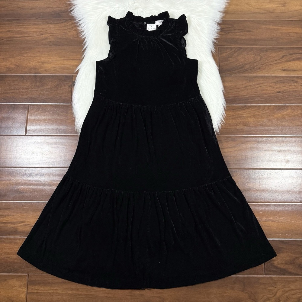 J. Crew Women's Size 0 Black Velvet‎ Sleeveless Tiered Midi Dress BM066
